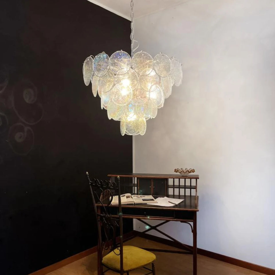 Elegant Murano Disc Iridescent Chandelier
