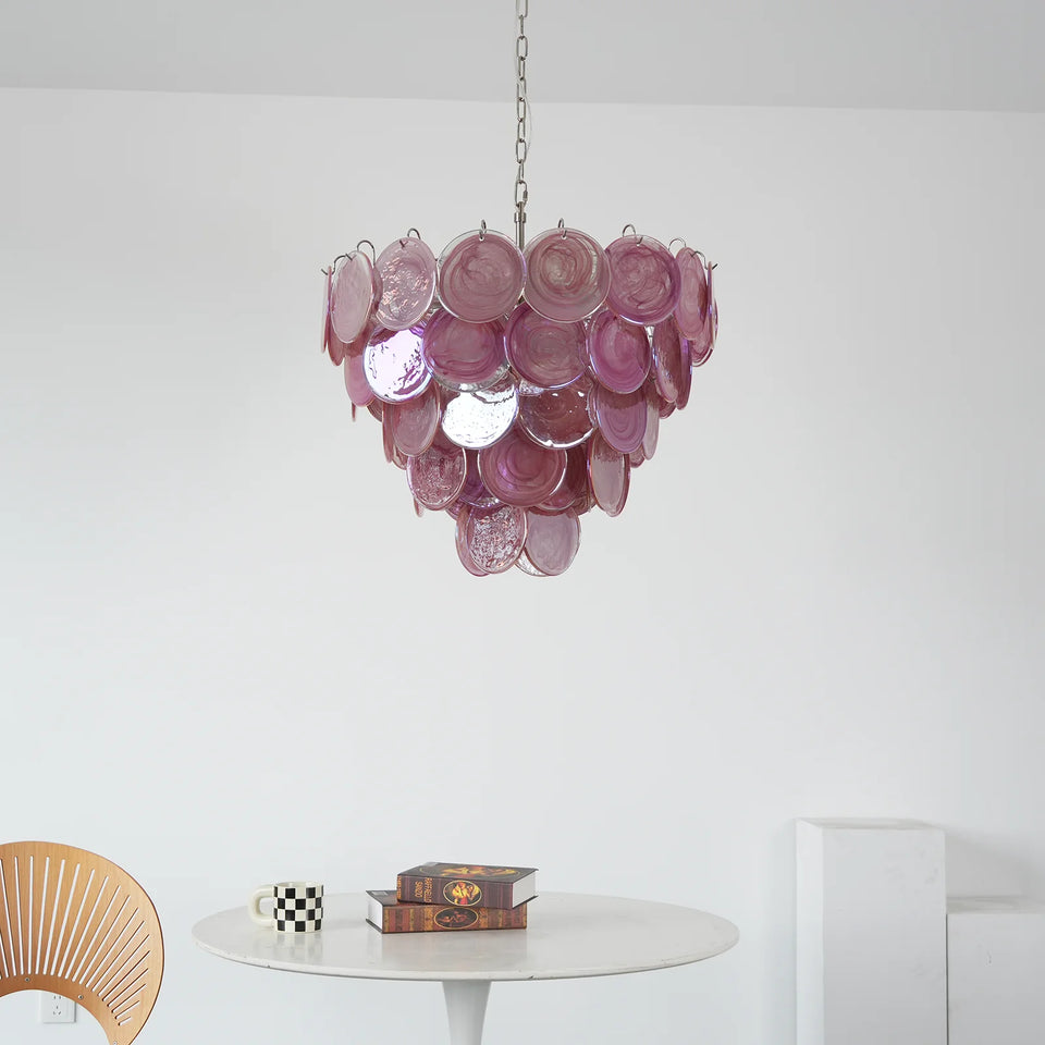 Amaris Swirled Disc Pink Glass Chandelier