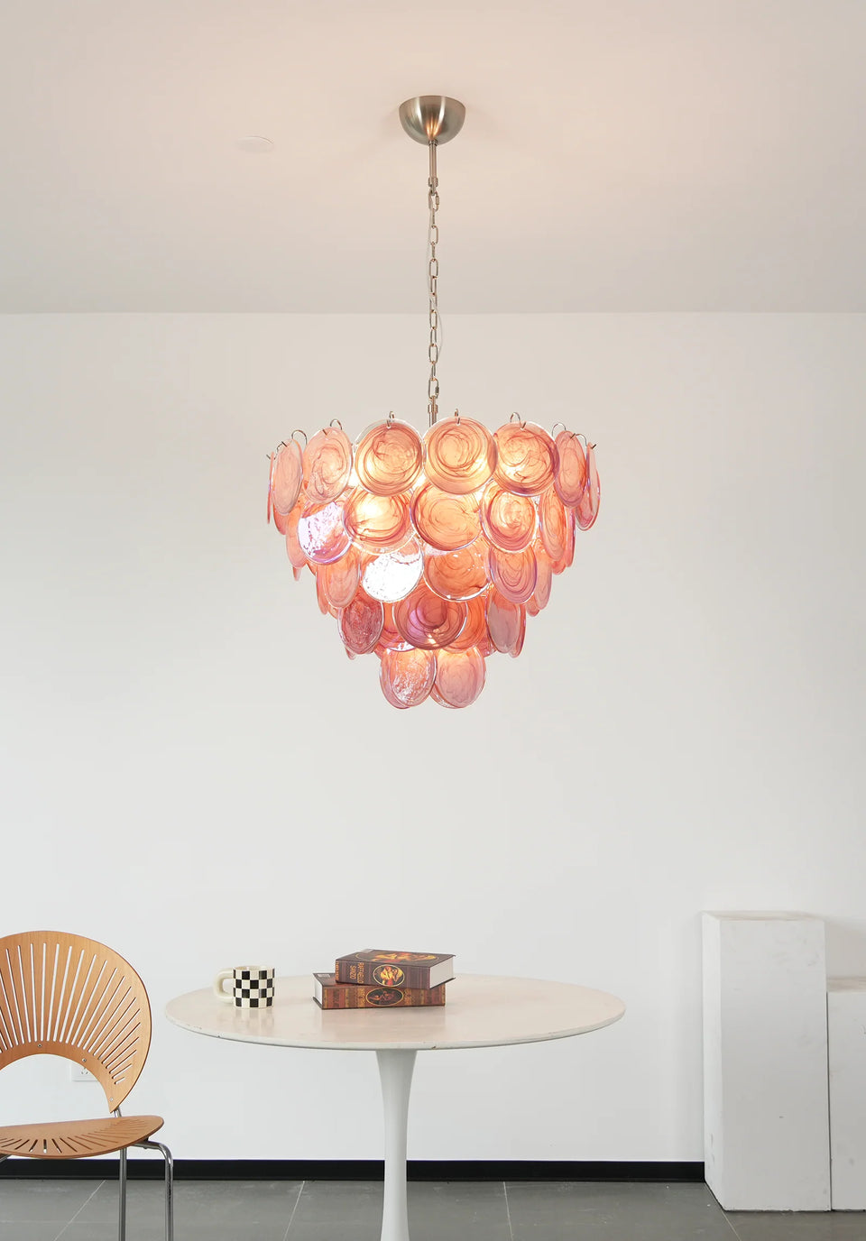 Amaris Swirled Disc Pink Glass Chandelier