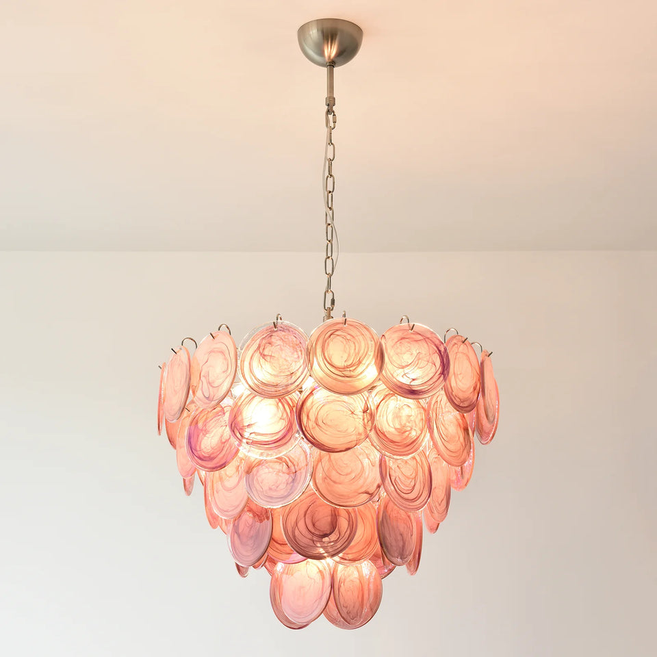 Amaris Swirled Disc Pink Glass Chandelier