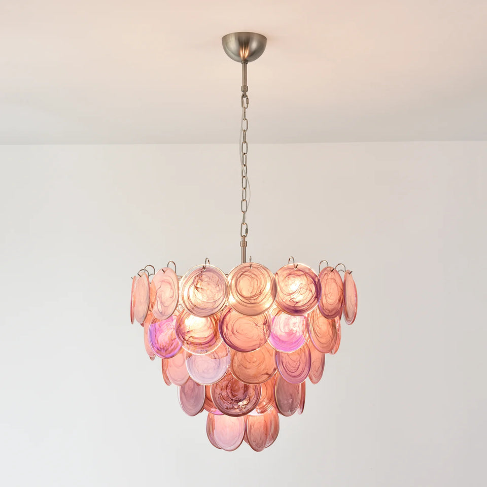 Amaris Swirled Disc Pink Glass Chandelier