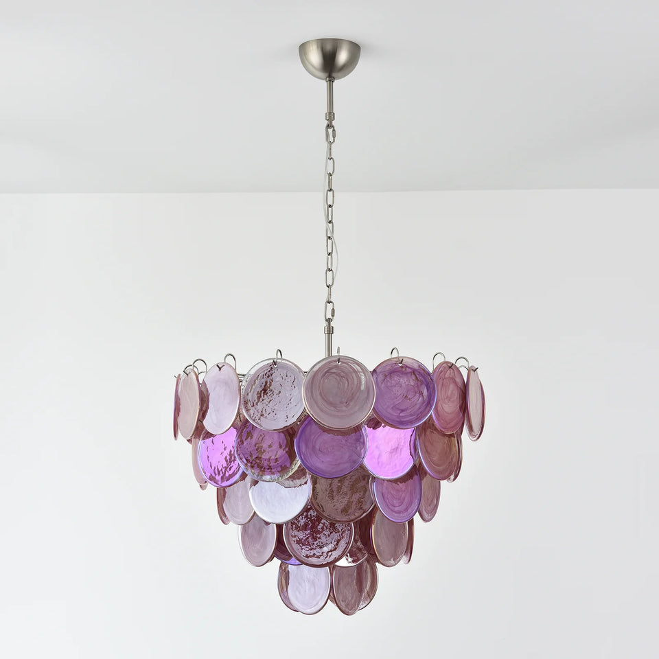 Amaris Swirled Disc Pink Glass Chandelier