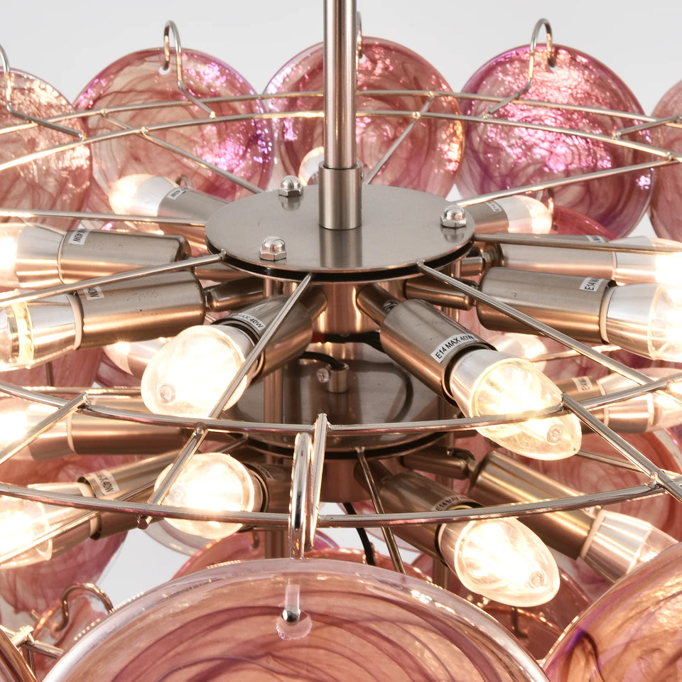 Amaris Swirled Disc Pink Glass Chandelier