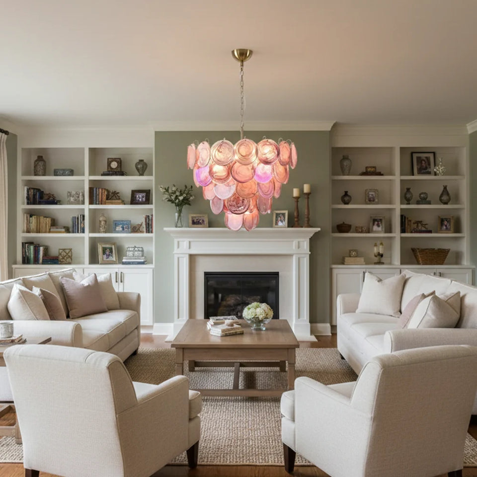 Amaris Swirled Disc Pink Glass Chandelier