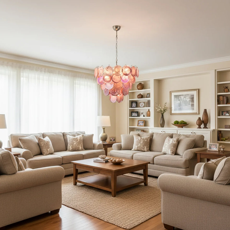Amaris Swirled Disc Pink Glass Chandelier