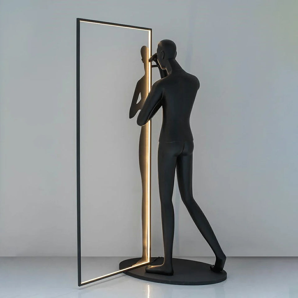 Human Mirror Sculpture Floor Lamp