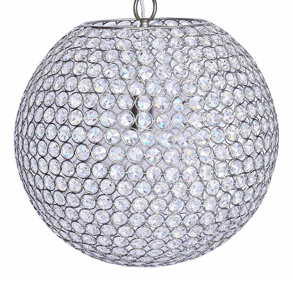 Crystal Globe 14.75" Metal Pendant Lamp