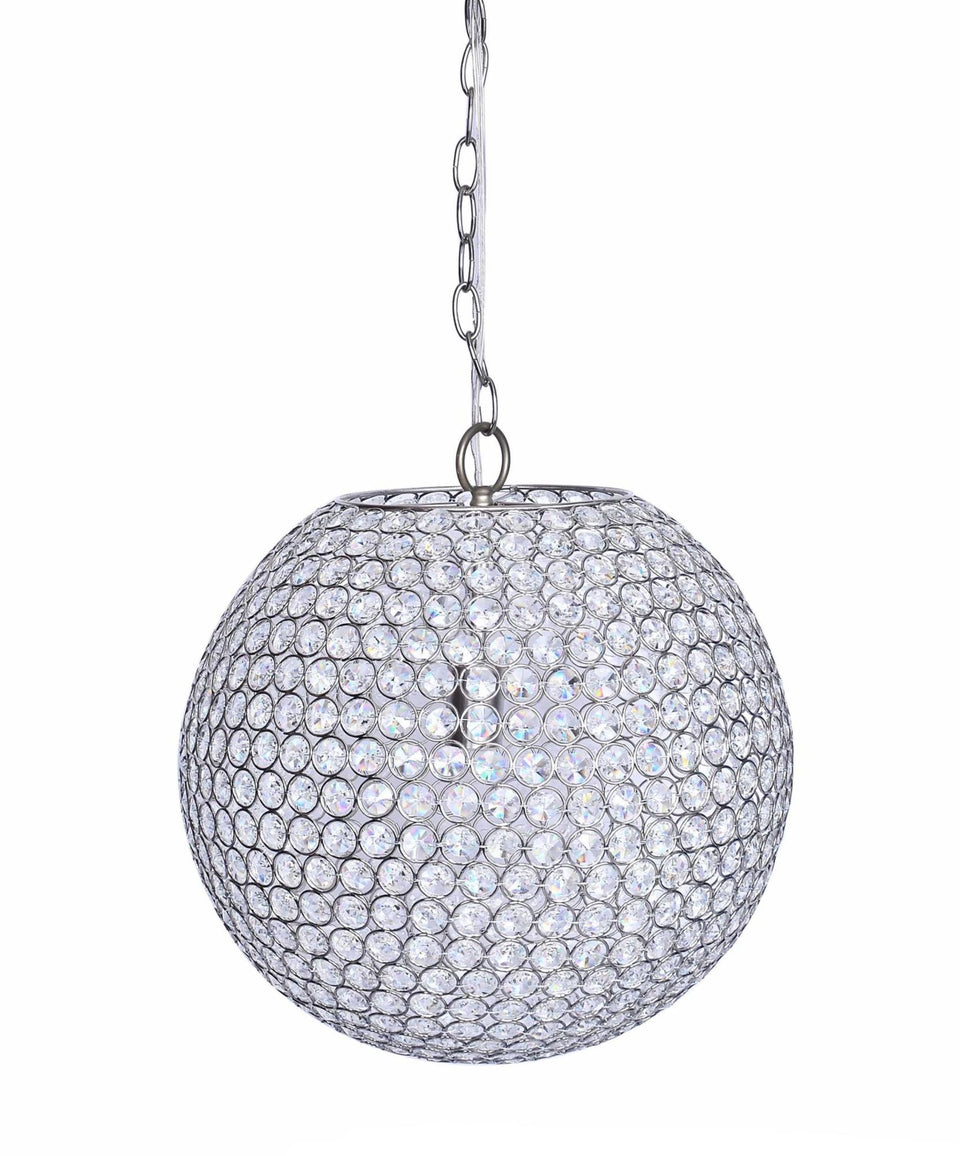 Crystal Globe 14.75" Metal Pendant Lamp