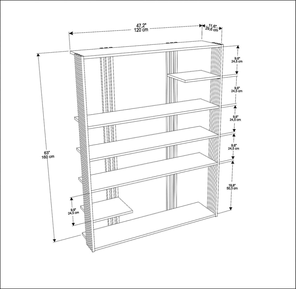 Jeni 63" Tall Metal Wood Bookcase | Bookshelf | Display Unit