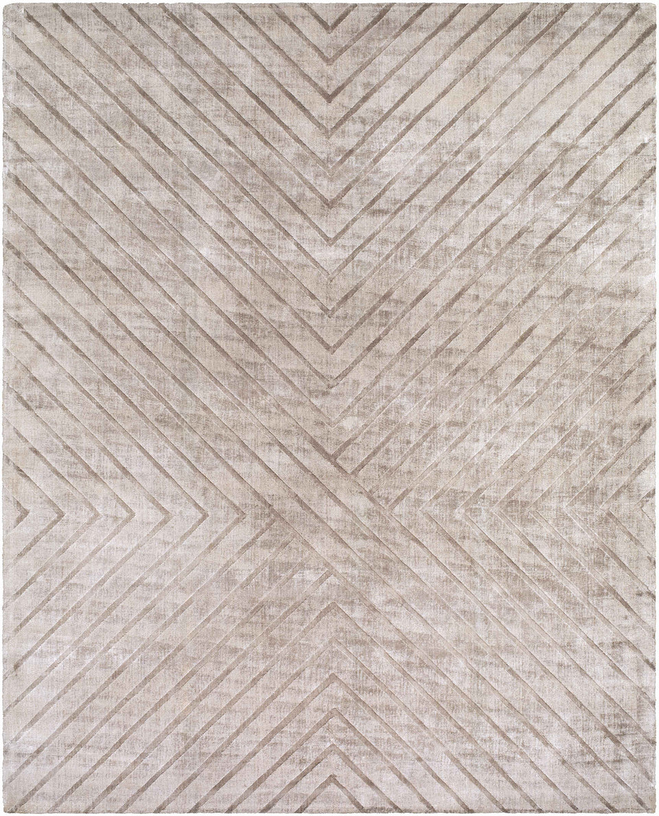 Tavran Taupe Subtle Linear Texture Cottage Farmhouse Viscose Handmade Area Rug - Clearance