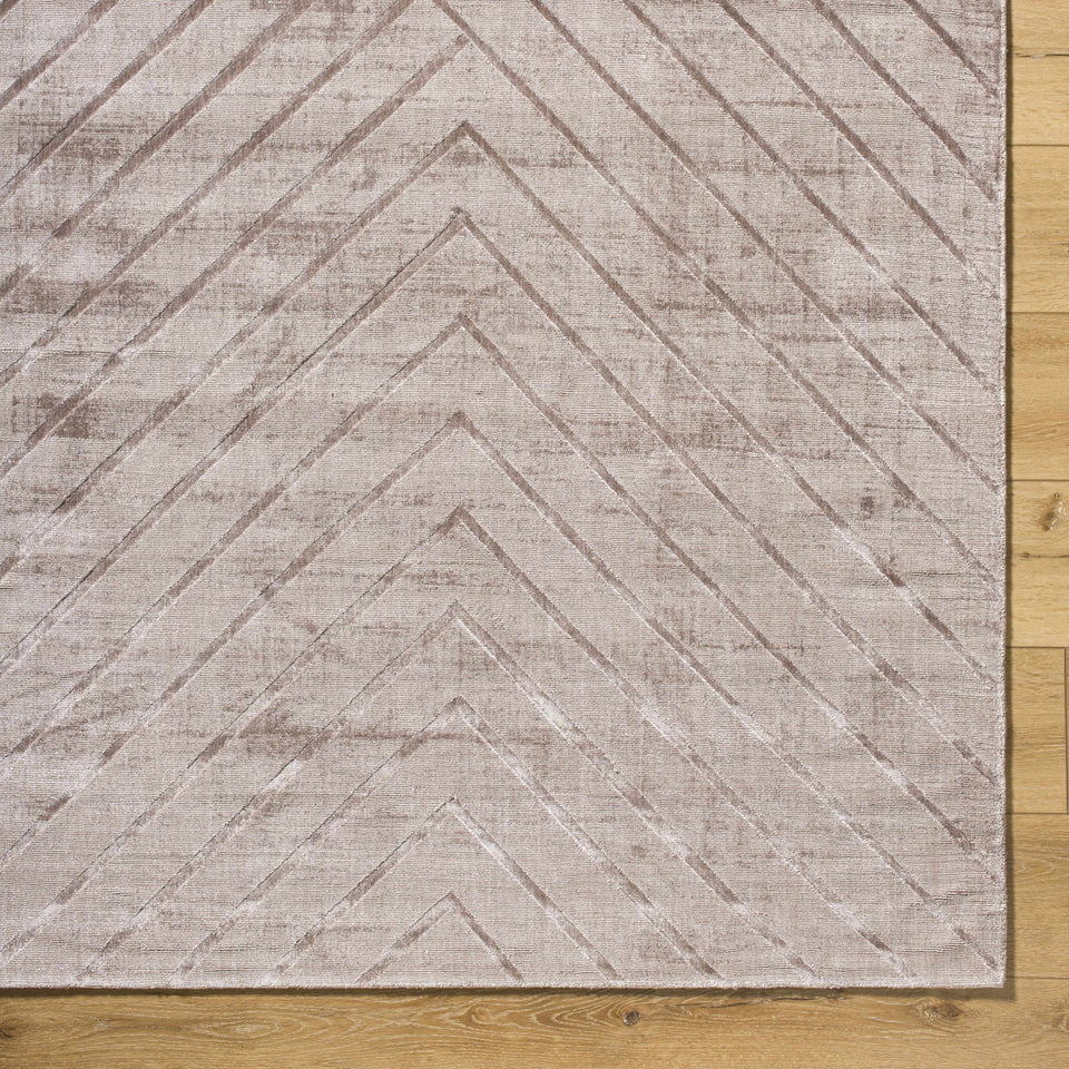 Tavran Taupe Subtle Linear Texture Cottage Farmhouse Viscose Handmade Area Rug - Clearance