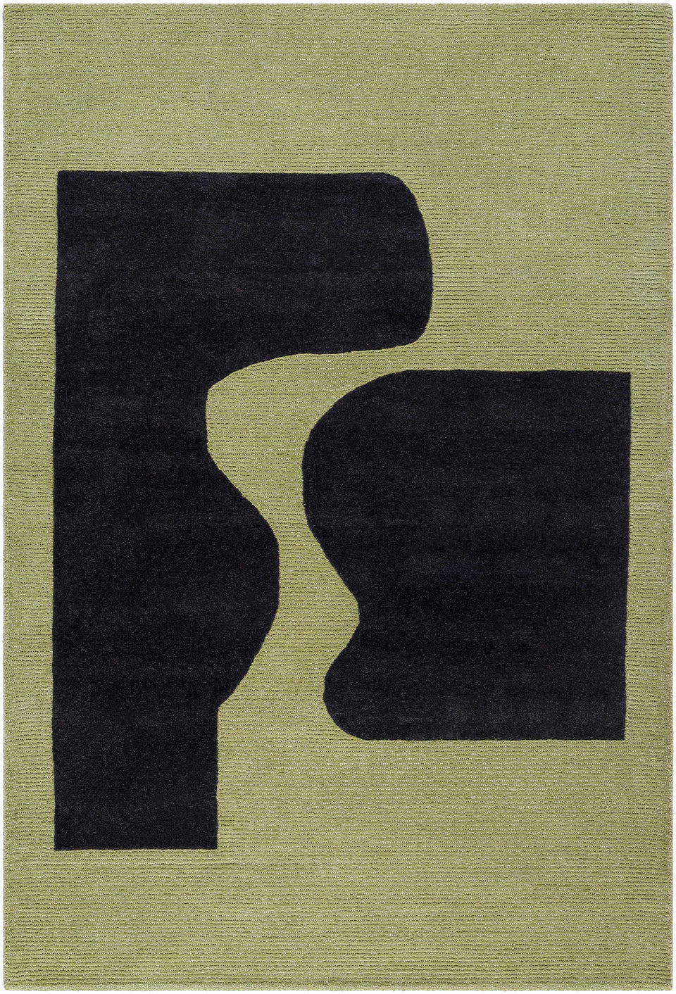Arvok Olive Green Organic Block Art Deco Wool Handmade Area Rug - Clearance