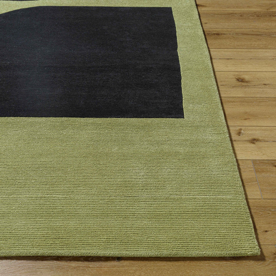 Arvok Olive Green Organic Block Art Deco Wool Handmade Area Rug - Clearance