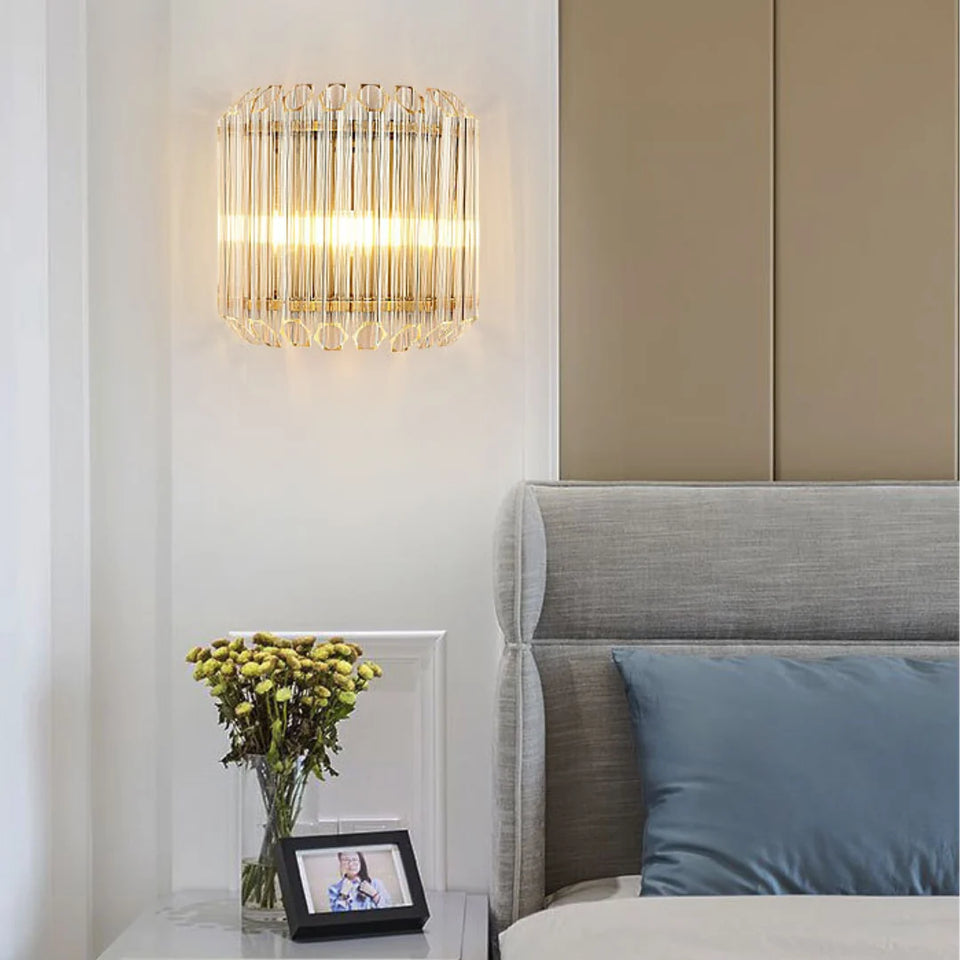 Modern Crystal Rod Brass Wall Sconce