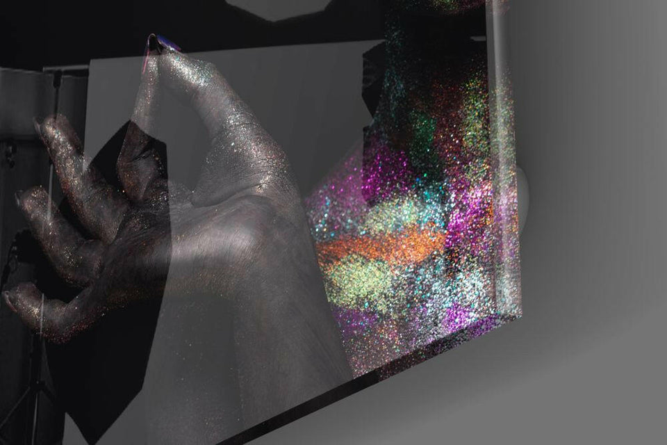 Glitter Hand Dark Skin Woman Glass Wall Art