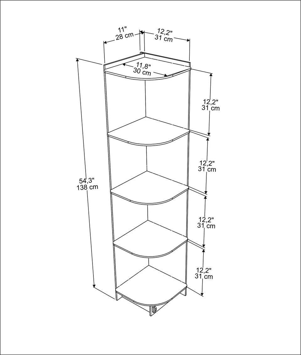 Liva 54" Tall MDF Corner Bookcase | Bookshelf | Display Unit