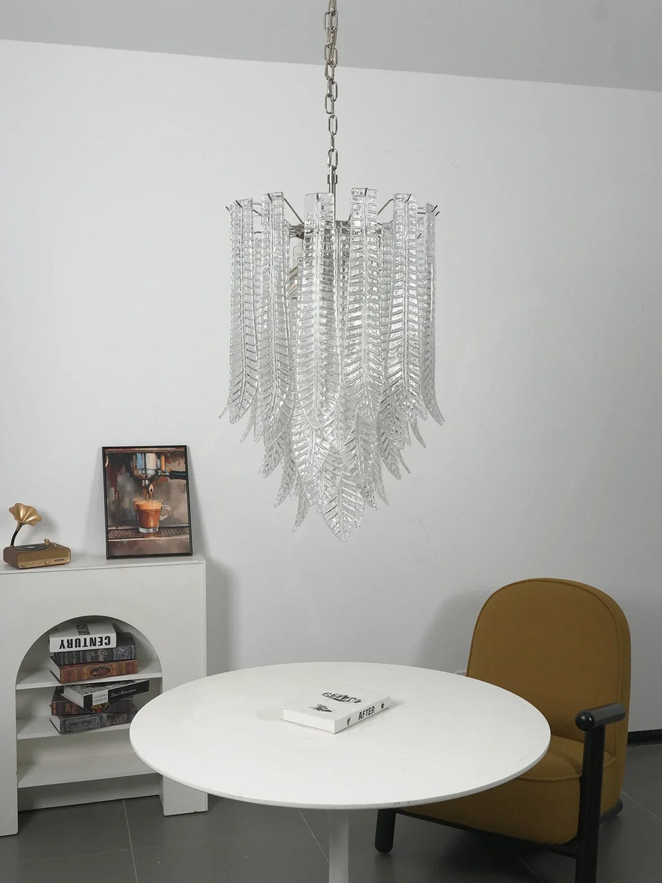 Leaf-Textured Layered Glass Chandelier
