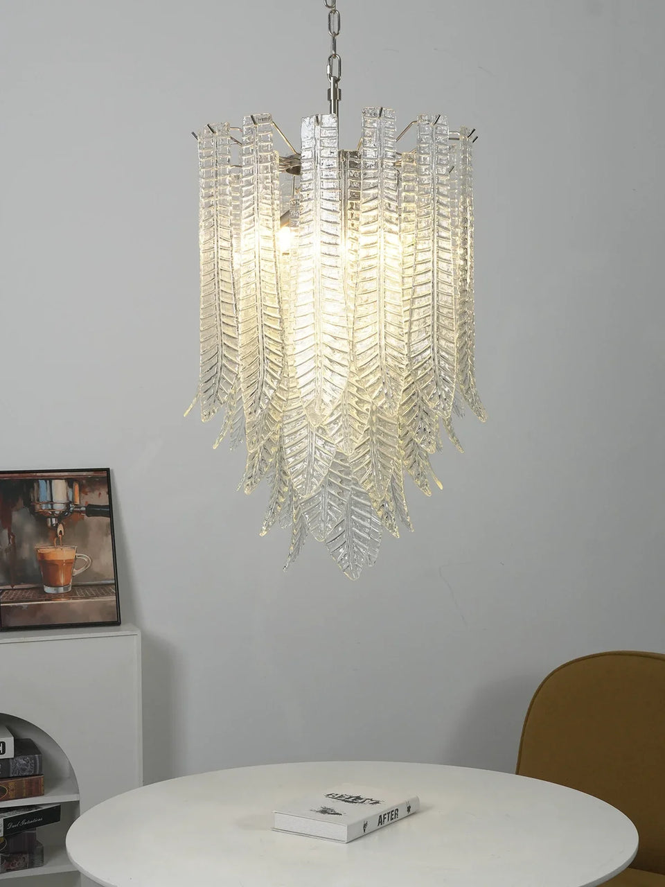 Leaf-Textured Layered Glass Chandelier