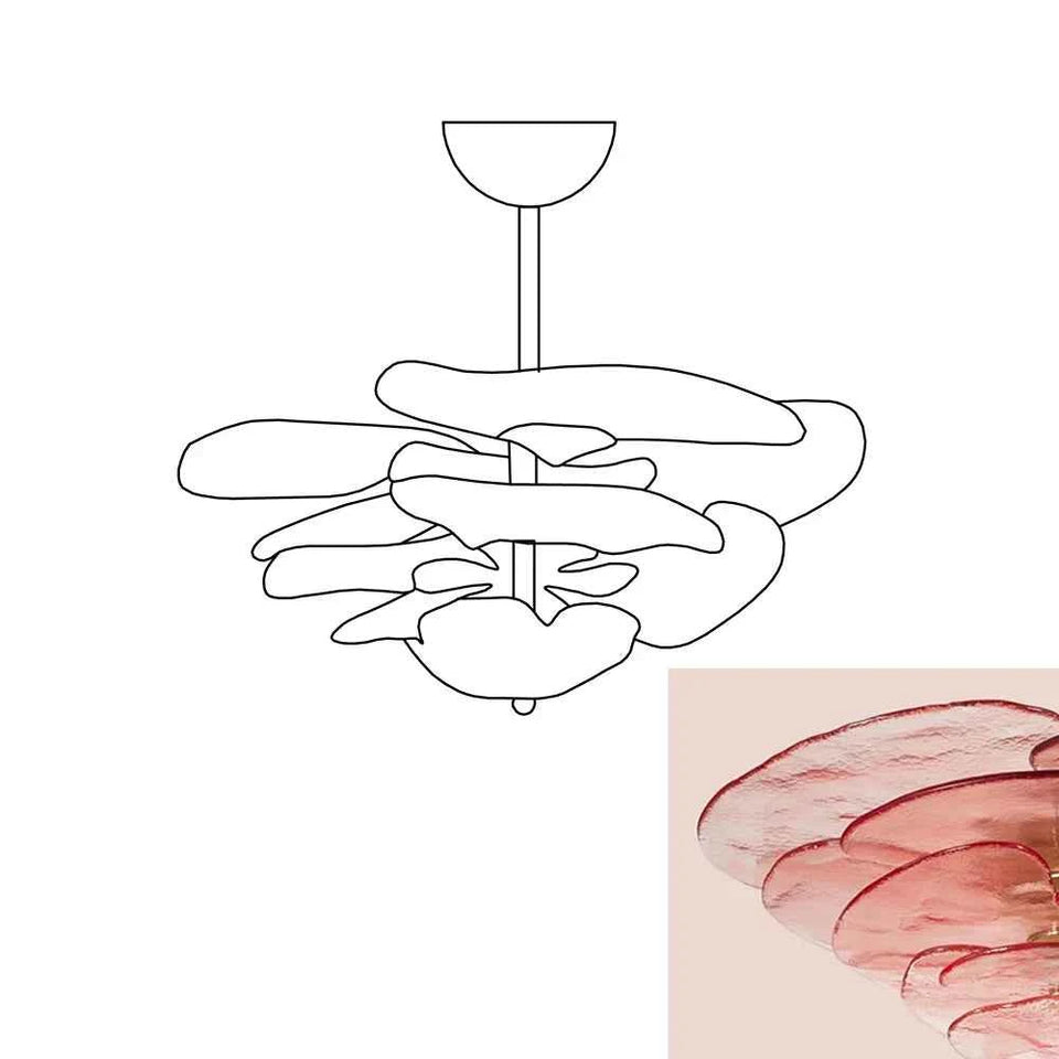Leaf-Shaped Pink Textured Glass Chandelier