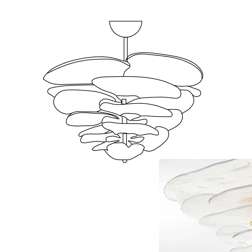 Leaf-Shaped White Textured Glass Chandelier