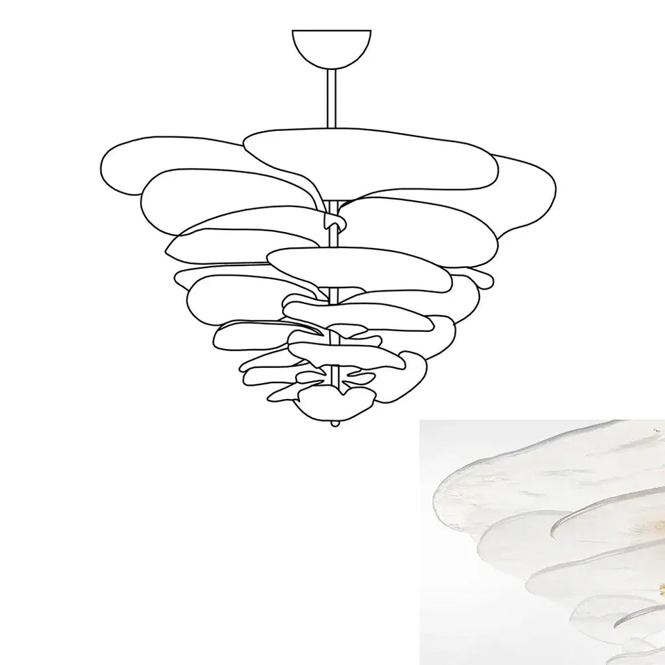 Leaf-Shaped White Textured Glass Chandelier