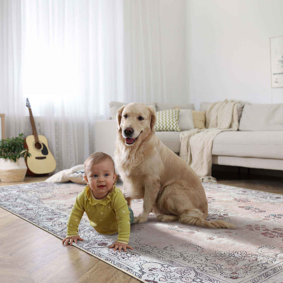 Lite Pink Oushak Area Washable Rug