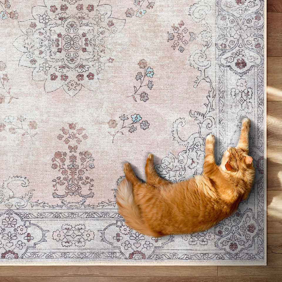Lite Pink Oushak Area Washable Rug