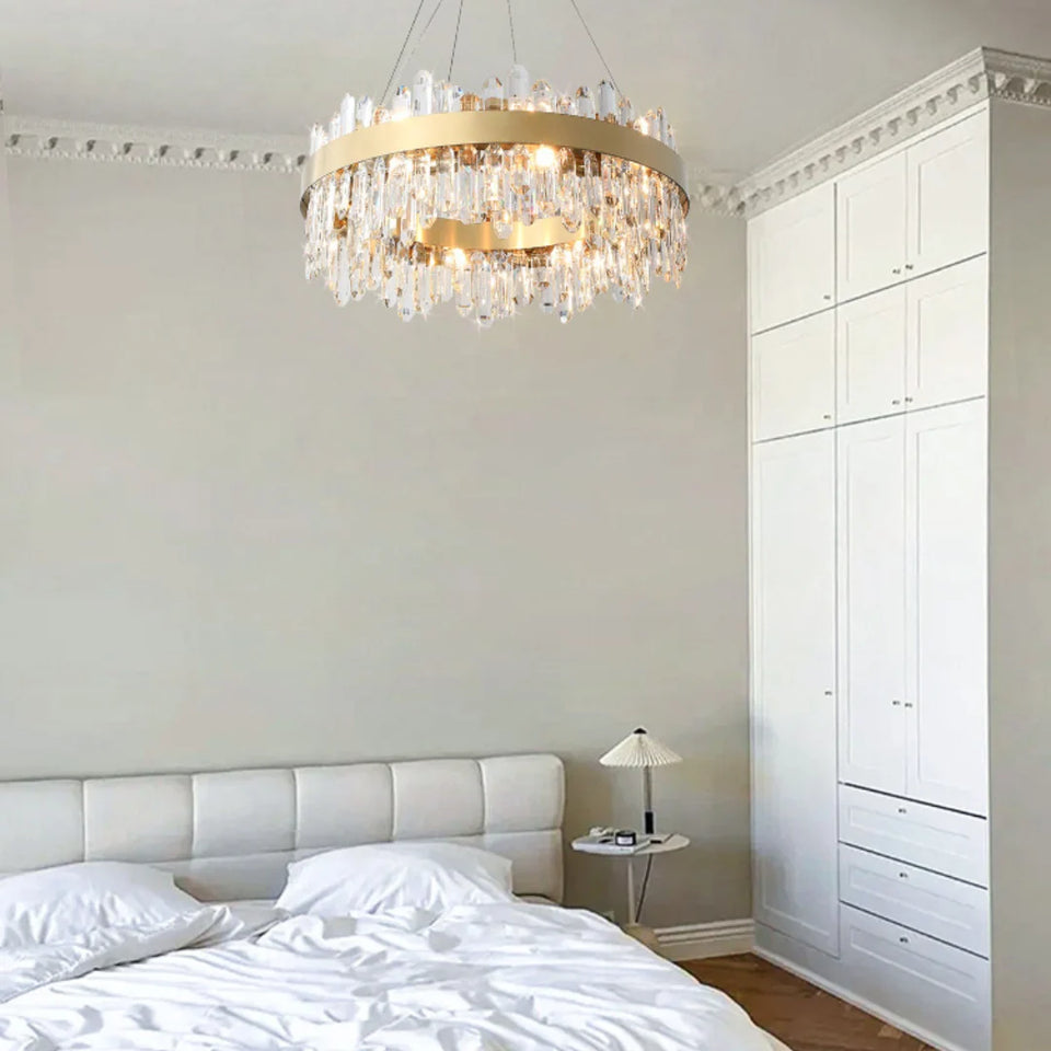 Round Luxury Crystal Column Chandelier