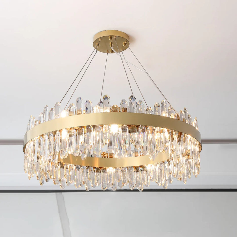 Round Luxury Crystal Column Chandelier