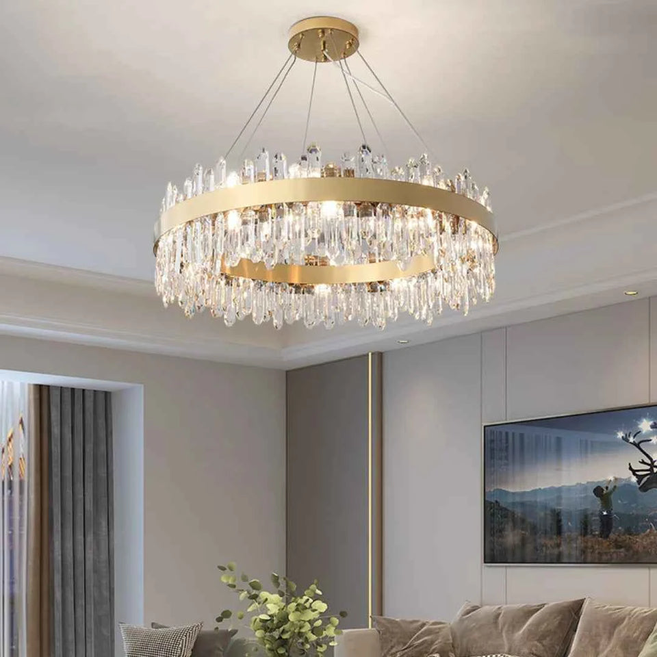 Round Luxury Crystal Column Chandelier