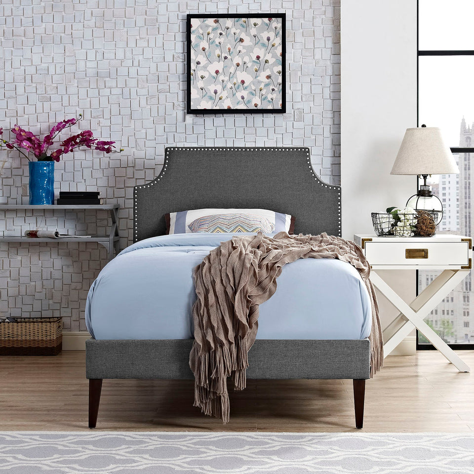 Laura Fabric Platform Bed with Squared Tapered Legs by Modway