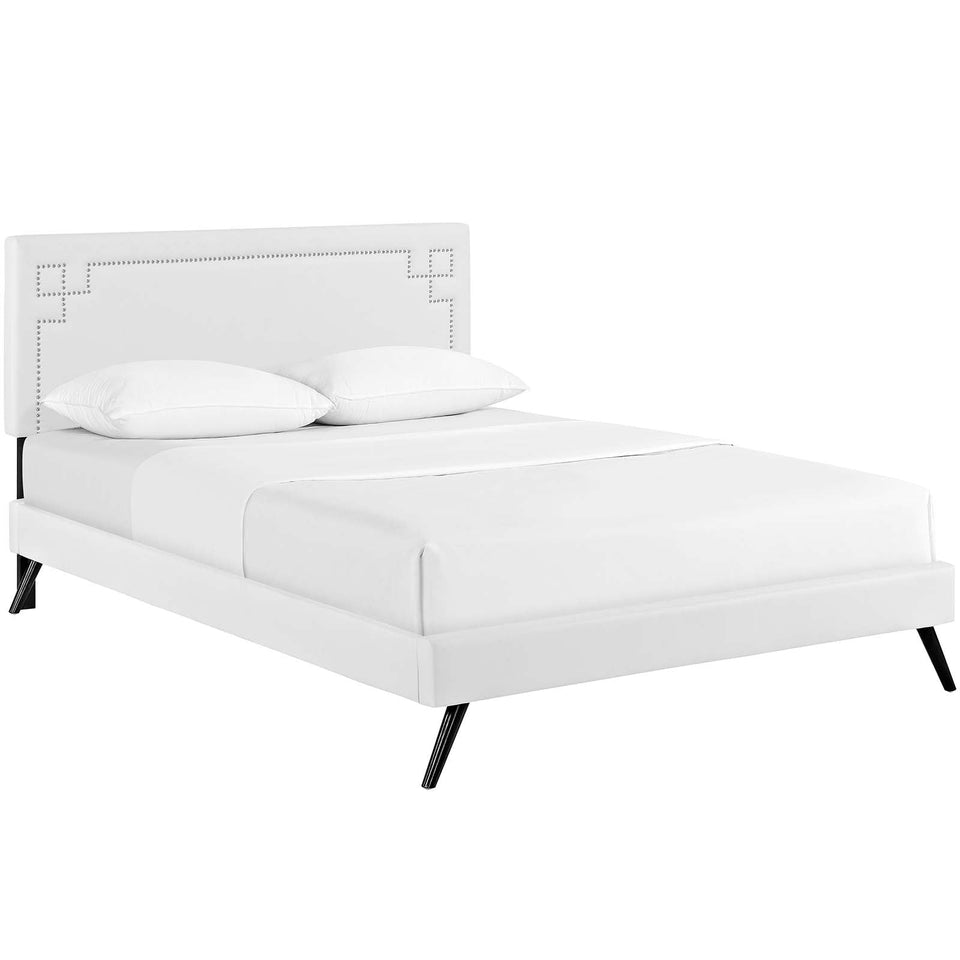 Josie Vinyl Queen Platform Bed with Round Splayed Legs by Modway