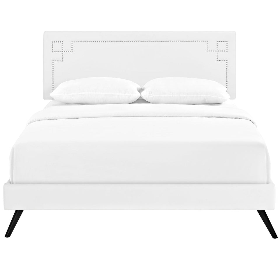 Josie Vinyl Queen Platform Bed with Round Splayed Legs by Modway