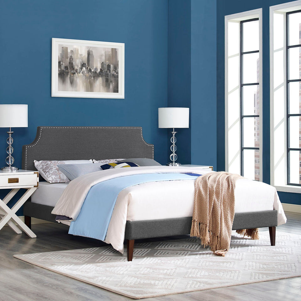 Laura Fabric Platform Bed with Squared Tapered Legs by Modway