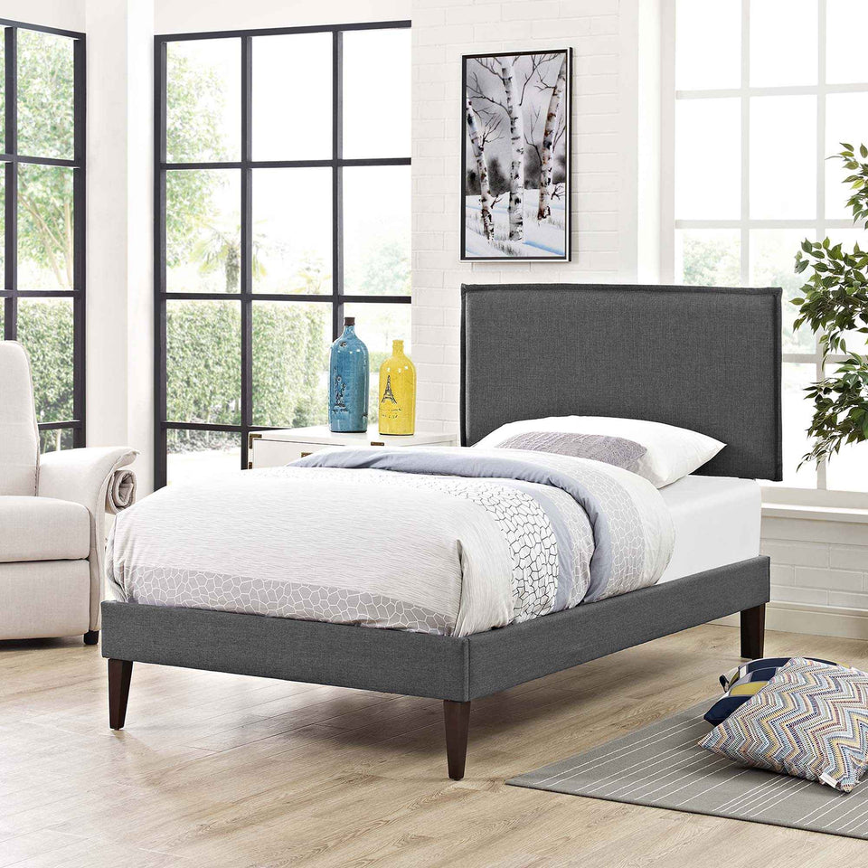 Amaris Fabric Twin Platform Bed with Squared Tapered Legs by Modway