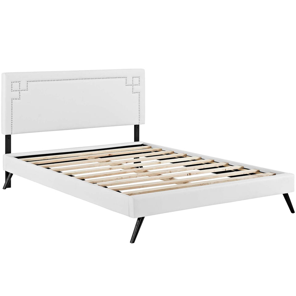 Ruthie Vinyl Platform Bed with Round Splayed Legs by Modway