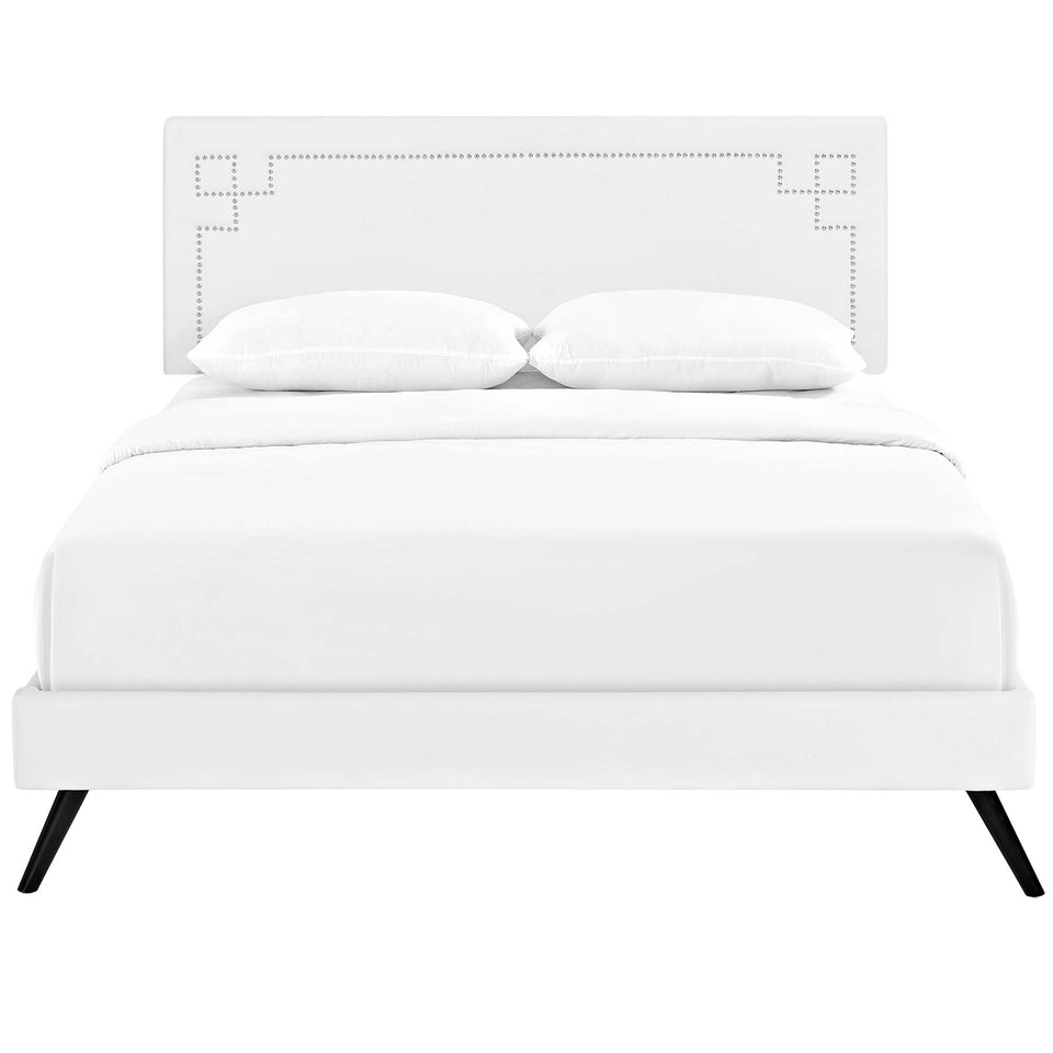 Ruthie Vinyl Platform Bed with Round Splayed Legs by Modway