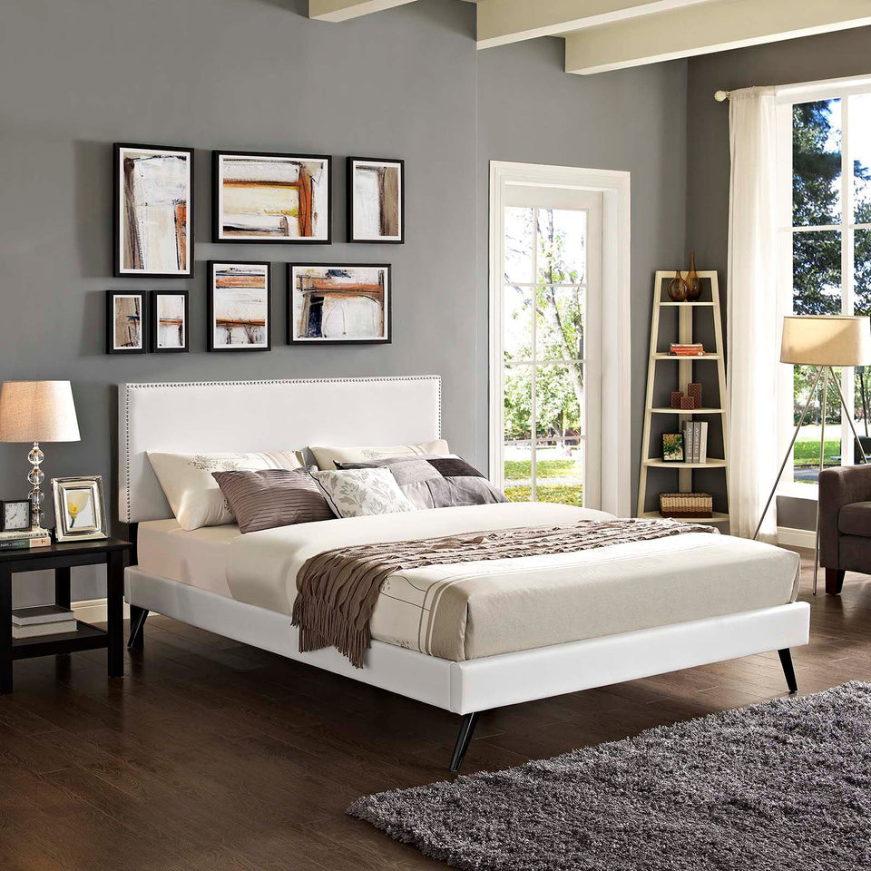 Macie Vinyl Platform Bed with Round Splayed Legs by Modway