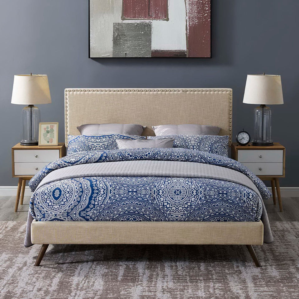 Macie Fabric Platform Bed with Round Splayed Legs by Modway