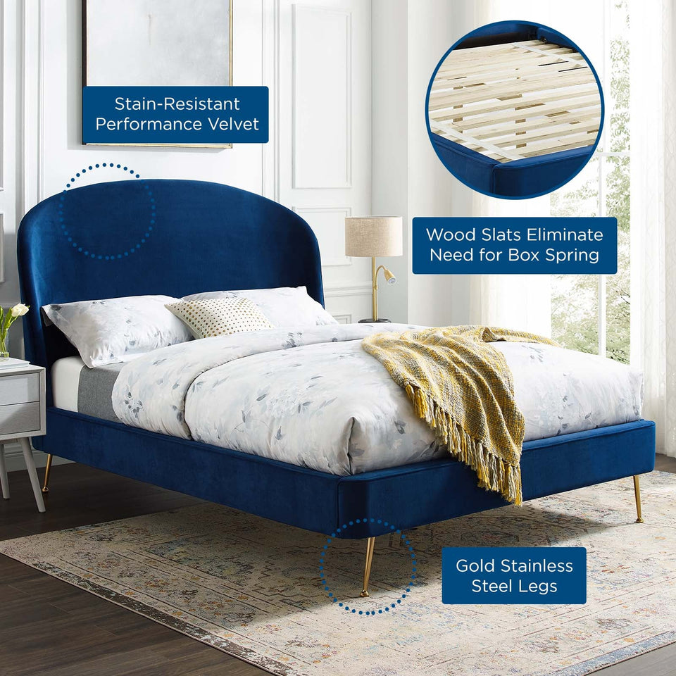 Mira Upholstered Performance Velvet Queen Platform Bed by Modway