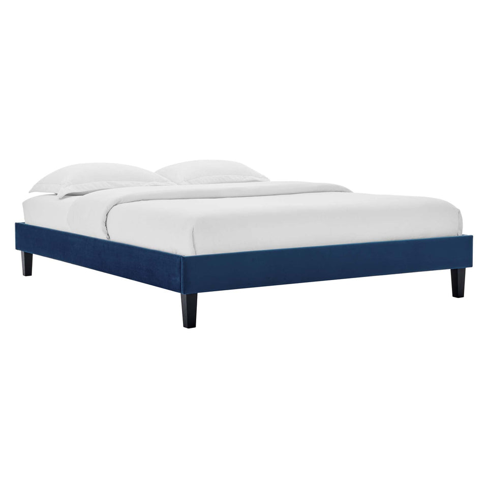 Juniper Channel Tufted Performance Velvet Platform Bed With Black Wood Legs by Modway