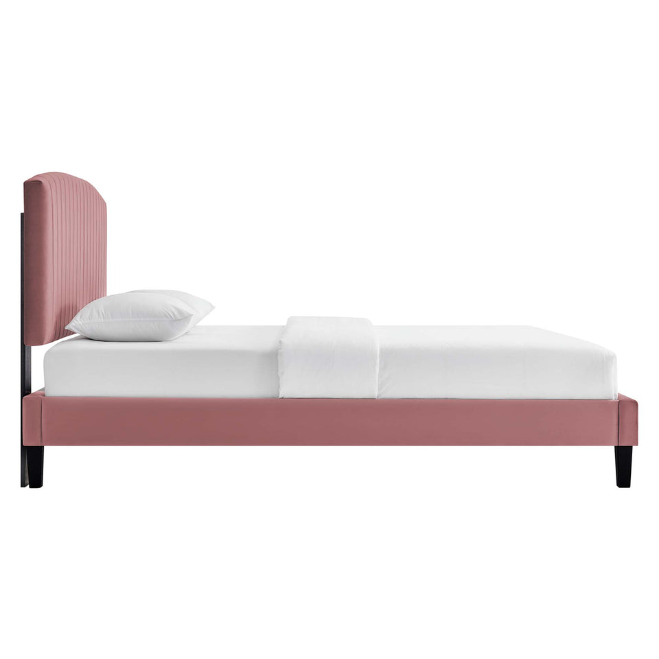 Alessi Tapered Wood Leg Performance Velvet Queen Platform Bed by Modway