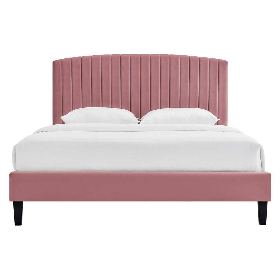 Alessi Tapered Wood Leg Performance Velvet Queen Platform Bed by Modway
