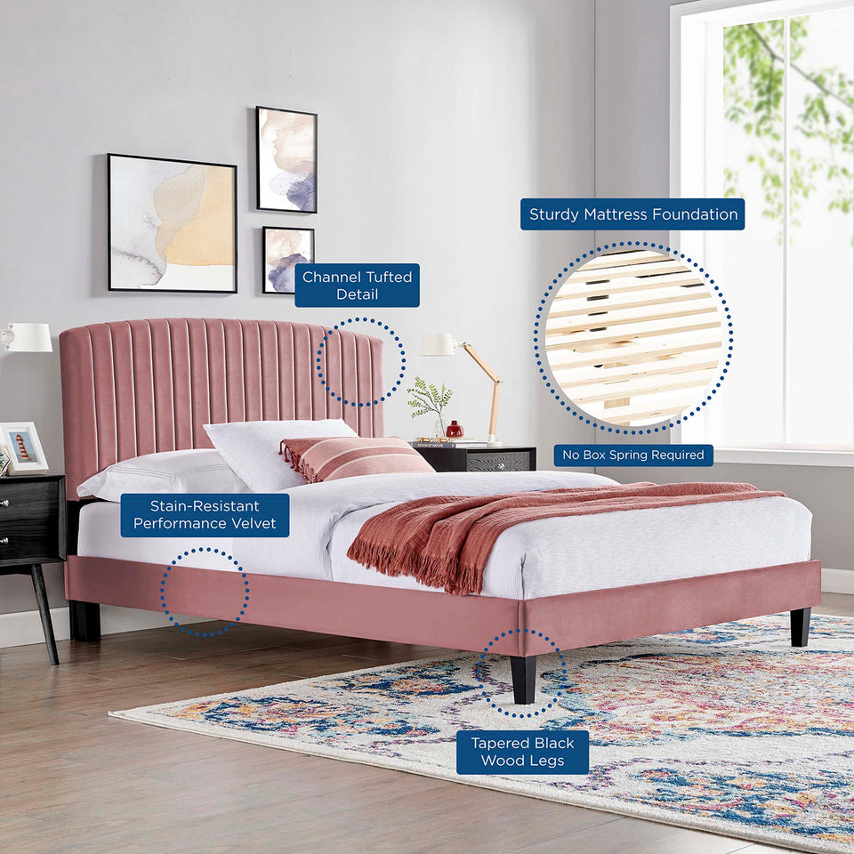 Alessi Tapered Wood Leg Performance Velvet Queen Platform Bed by Modway