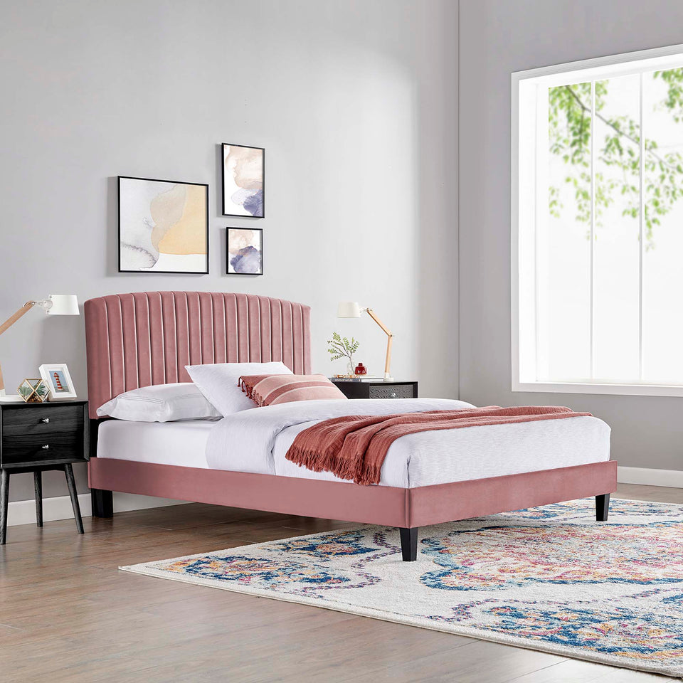 Alessi Tapered Wood Leg Performance Velvet Queen Platform Bed by Modway