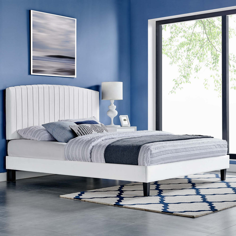 Alessi Tapered Wood Leg Performance Velvet Queen Platform Bed by Modway