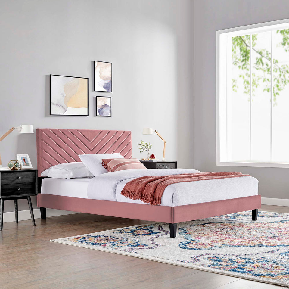 Roxanne Tapered Wood Leg Performance Velvet Queen Platform Bed by Modway