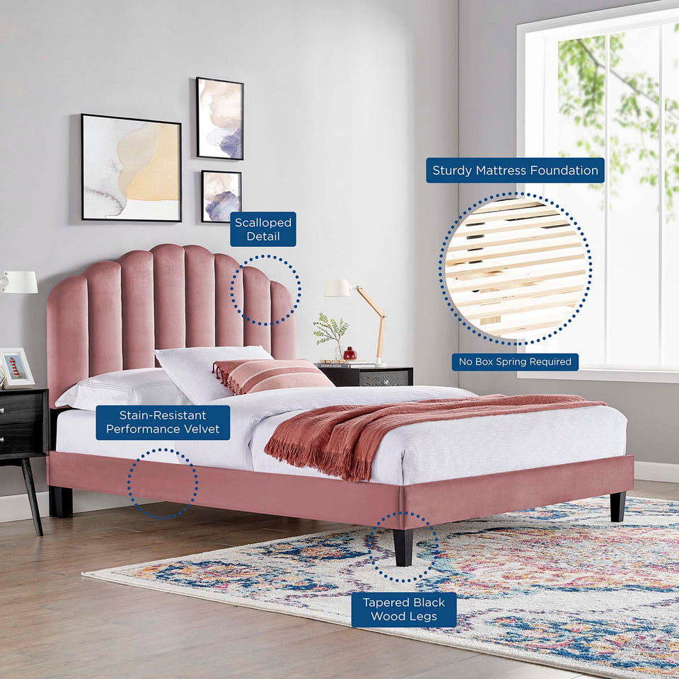Daisy Tapered Wood Leg Performance Velvet Queen Platform Bed by Modway