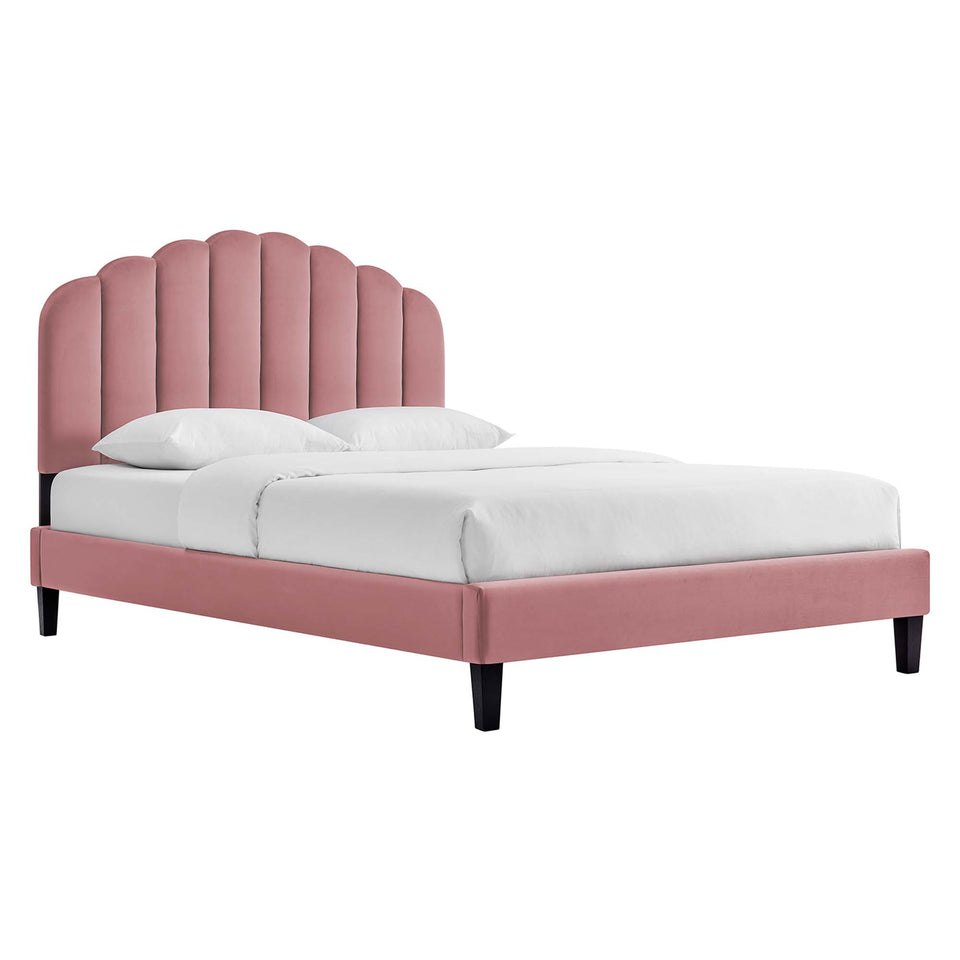 Daisy Tapered Wood Leg Performance Velvet Queen Platform Bed by Modway