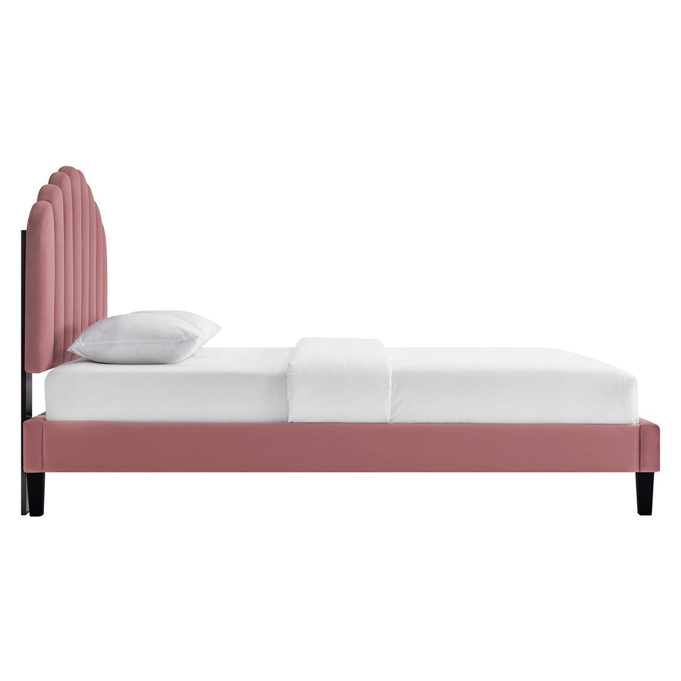 Daisy Tapered Wood Leg Performance Velvet Queen Platform Bed by Modway